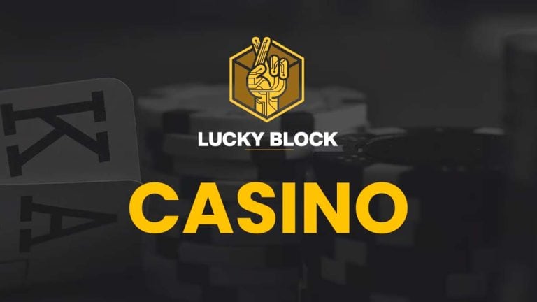 Lucky Block Casino logo and gaming chips on dark b.  Lucky Block Casino Online